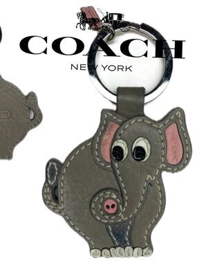 Coach Elephant Gray Pink Keychain Fob